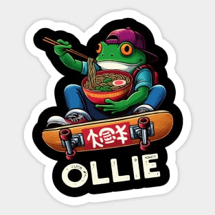 Frog Skateboarder With Ramen, Ollie Skateboard Sticker